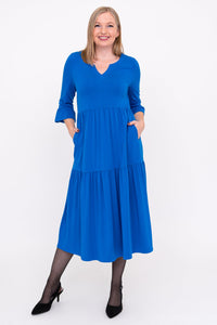 Bernadette Long Dress, Cobalt, French Terry