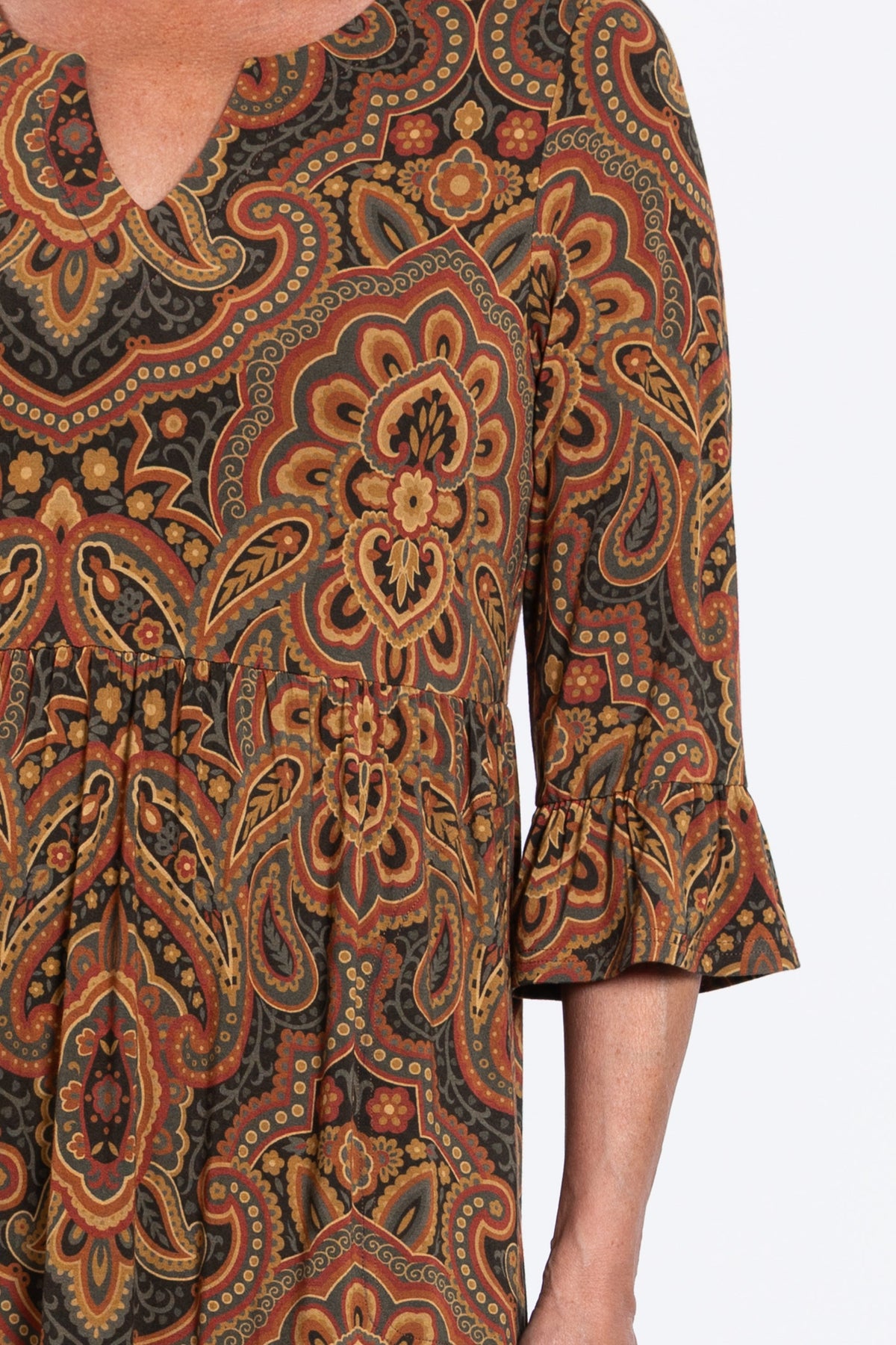 Bernadette Long Dress, Copper Paisley, French Terry
