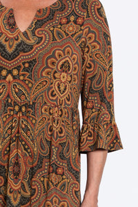 Bernadette Long Dress, Copper Paisley, French Terry