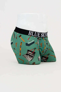 Side view of Blue Sky Guy tool print bamboo boxer briefs on a mannequin