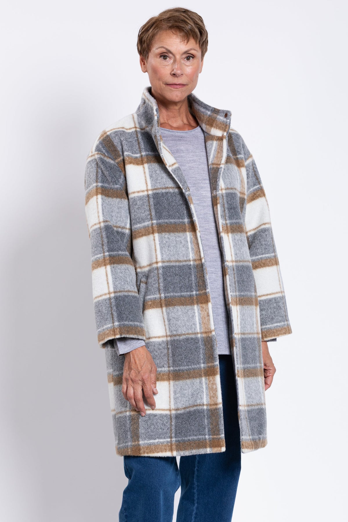 Burke Coat, Natural Check, Boiled Wool