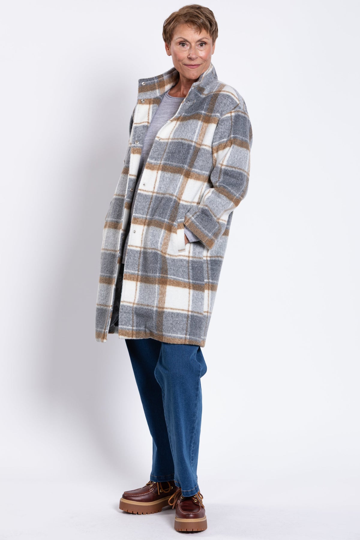 Burke Coat, Natural Check, Boiled Wool