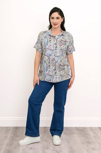 Carolina Blouse, Denim Parade, Linen Bamboo