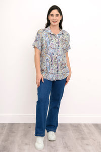 Carolina Blouse, Denim Parade, Linen Bamboo