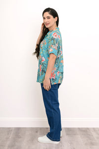 Carolina Blouse, Teal Fiji, Linen Bamboo