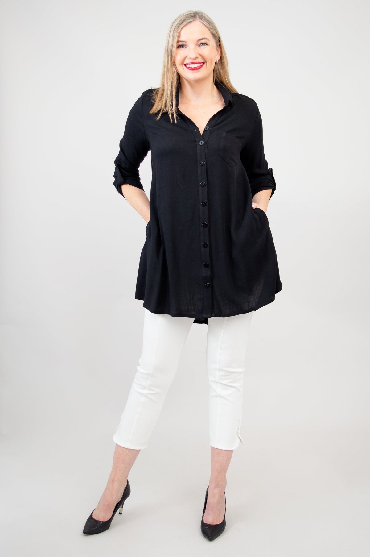 Celine Tunic, Black, Linen Bamboo