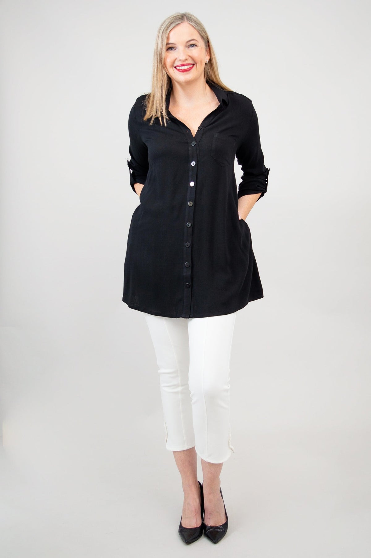 Celine Tunic, Black, Linen Bamboo