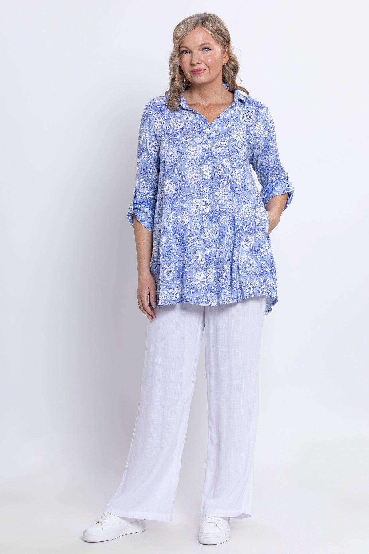 Celine Blouse, Peri Teatime, Linen Bamboo