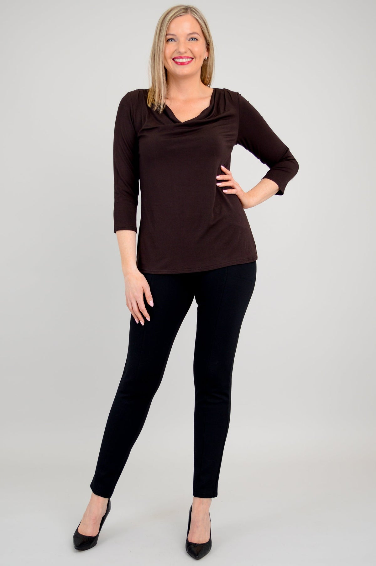 Charisse 3/4 Slv Top, Coffee, Bamboo - Final Sale