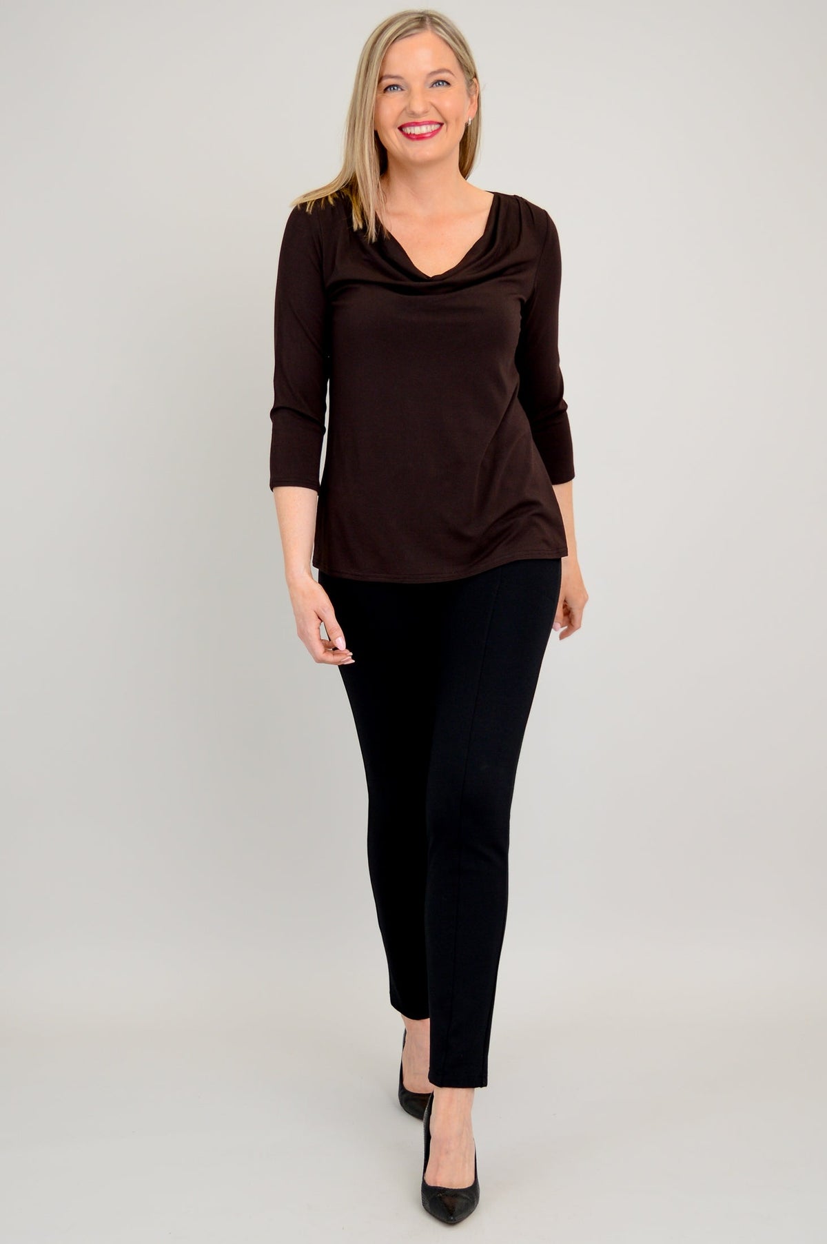 Charisse 3/4 Slv Top, Coffee, Bamboo - Final Sale