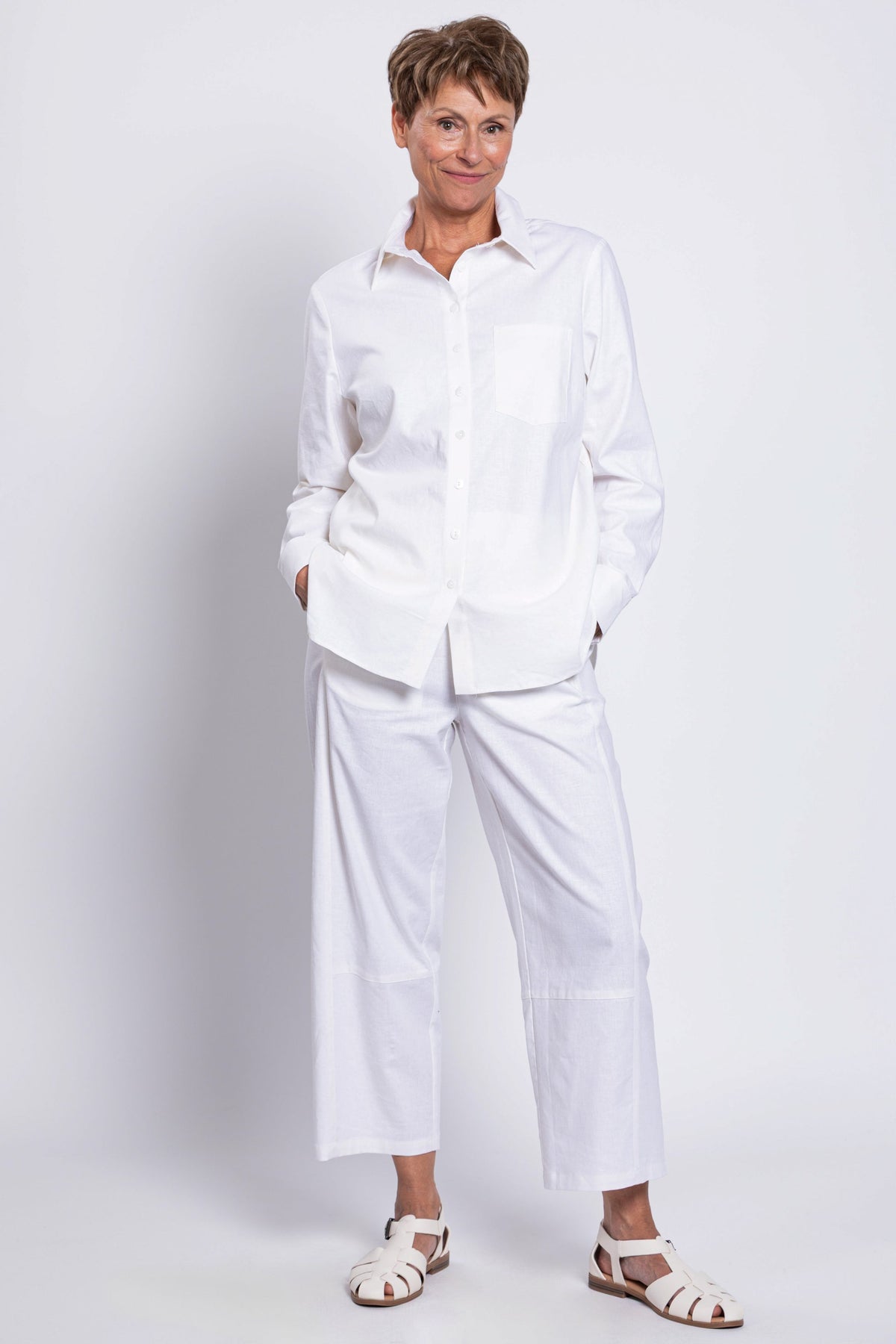 Charlie Blouse, White, Linen Viscose