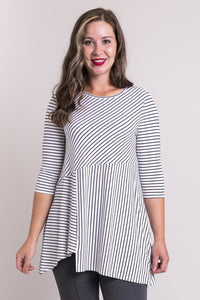 Charming Tunic, White/Black Small Stripe, Bamboo- Final Sale