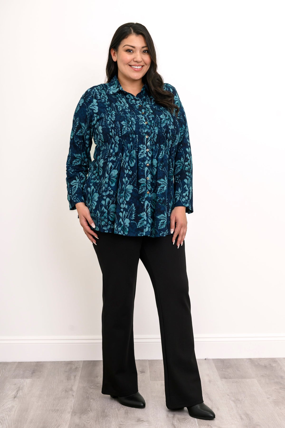 Cindy L/S Blouse, Emerald Mirage