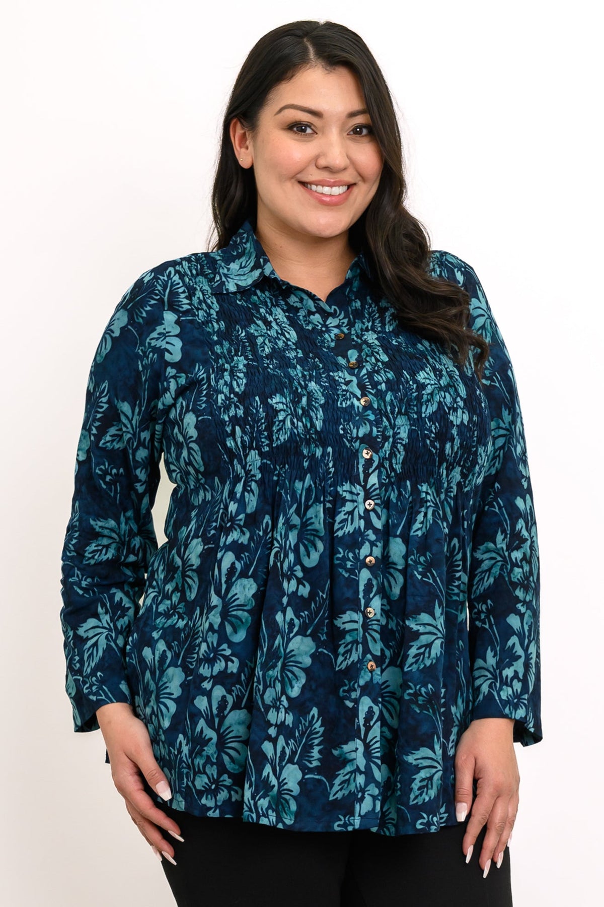 Cindy L/S Blouse, Emerald Mirage