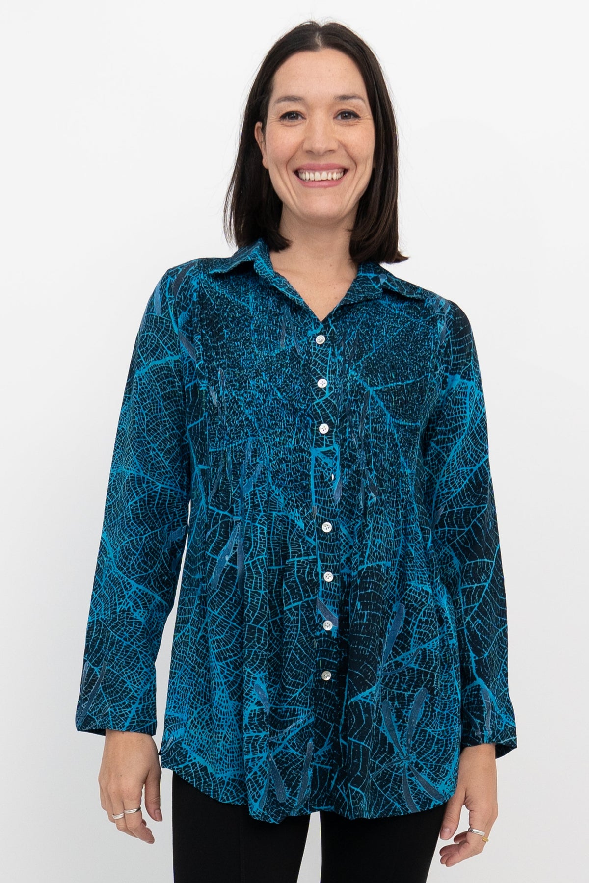 Cindy L/S Blouse, Turq Mesh