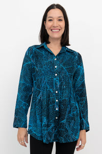 Cindy L/S Blouse, Turq Mesh