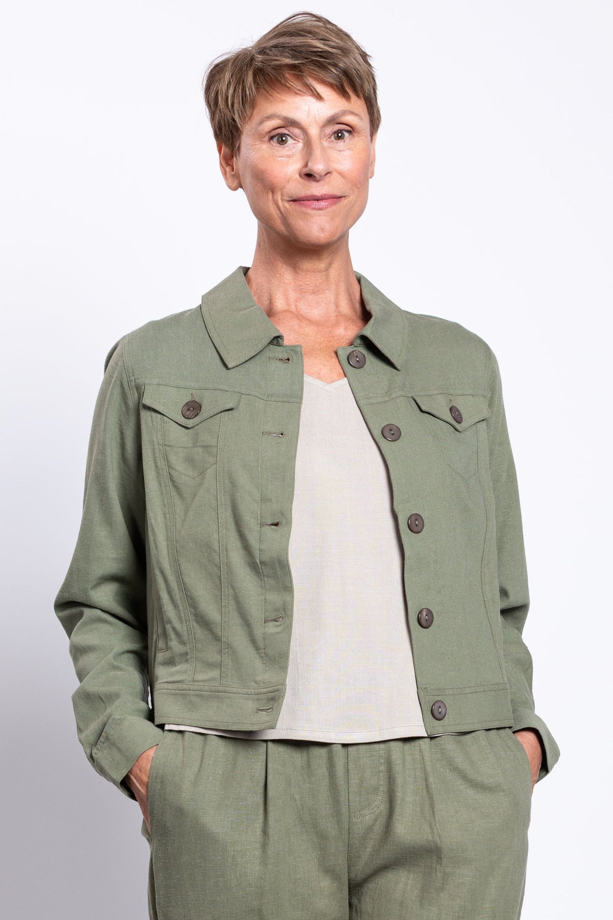 Colleen Jacket, Khaki, Linen