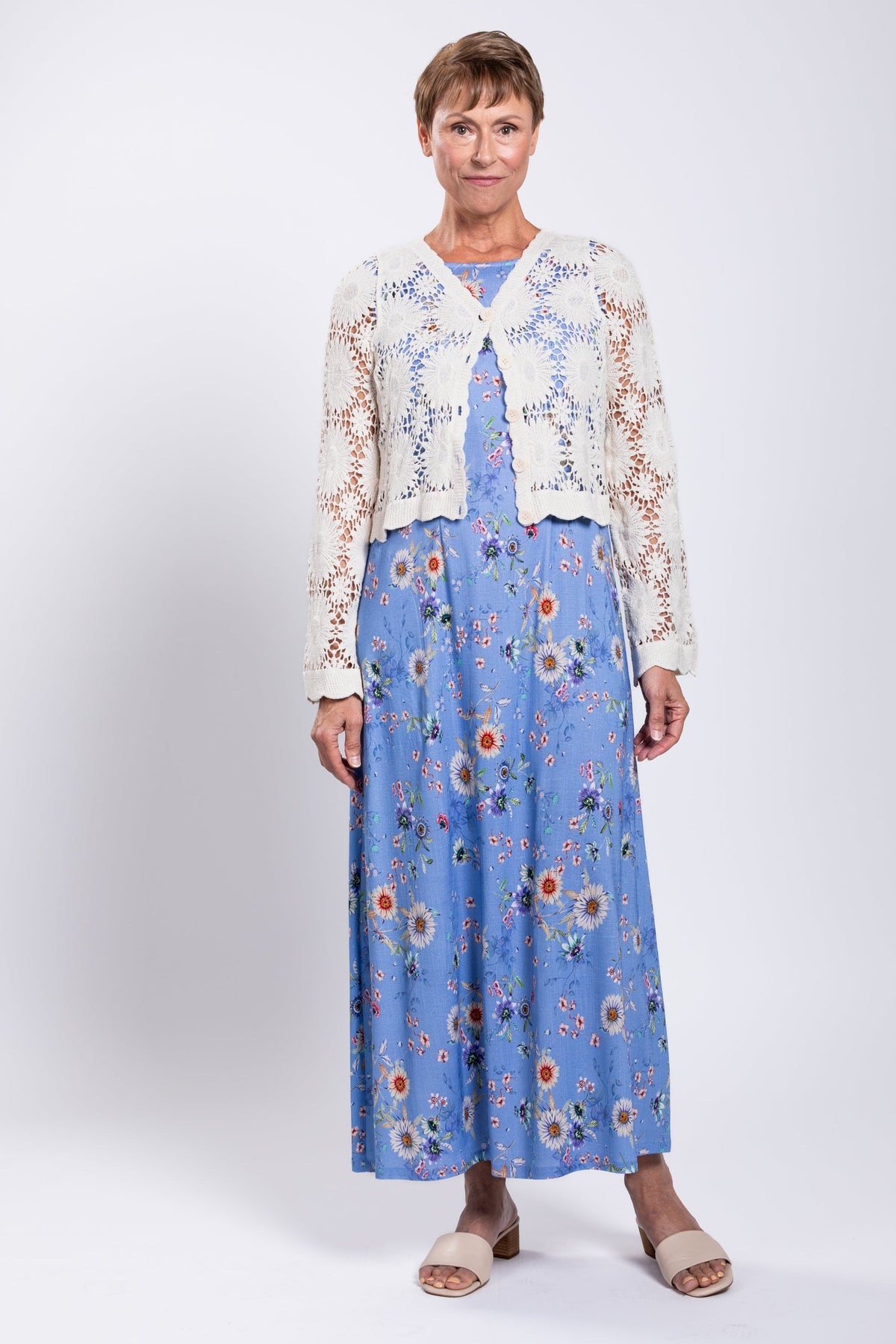 Patricia Long Dress, Peri Daisy, Linen Bamboo