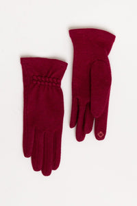 Burgundy red natural wool fiber women's gloves.