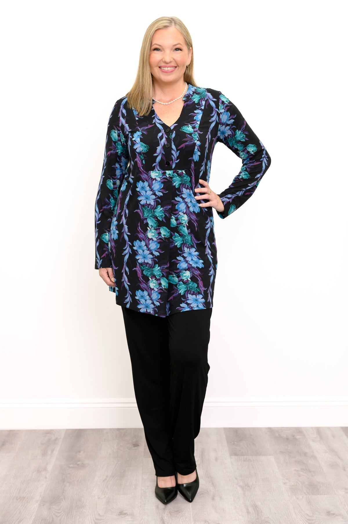 Edwina Long Sleeve Tunic, Blue Hour, Bamboo