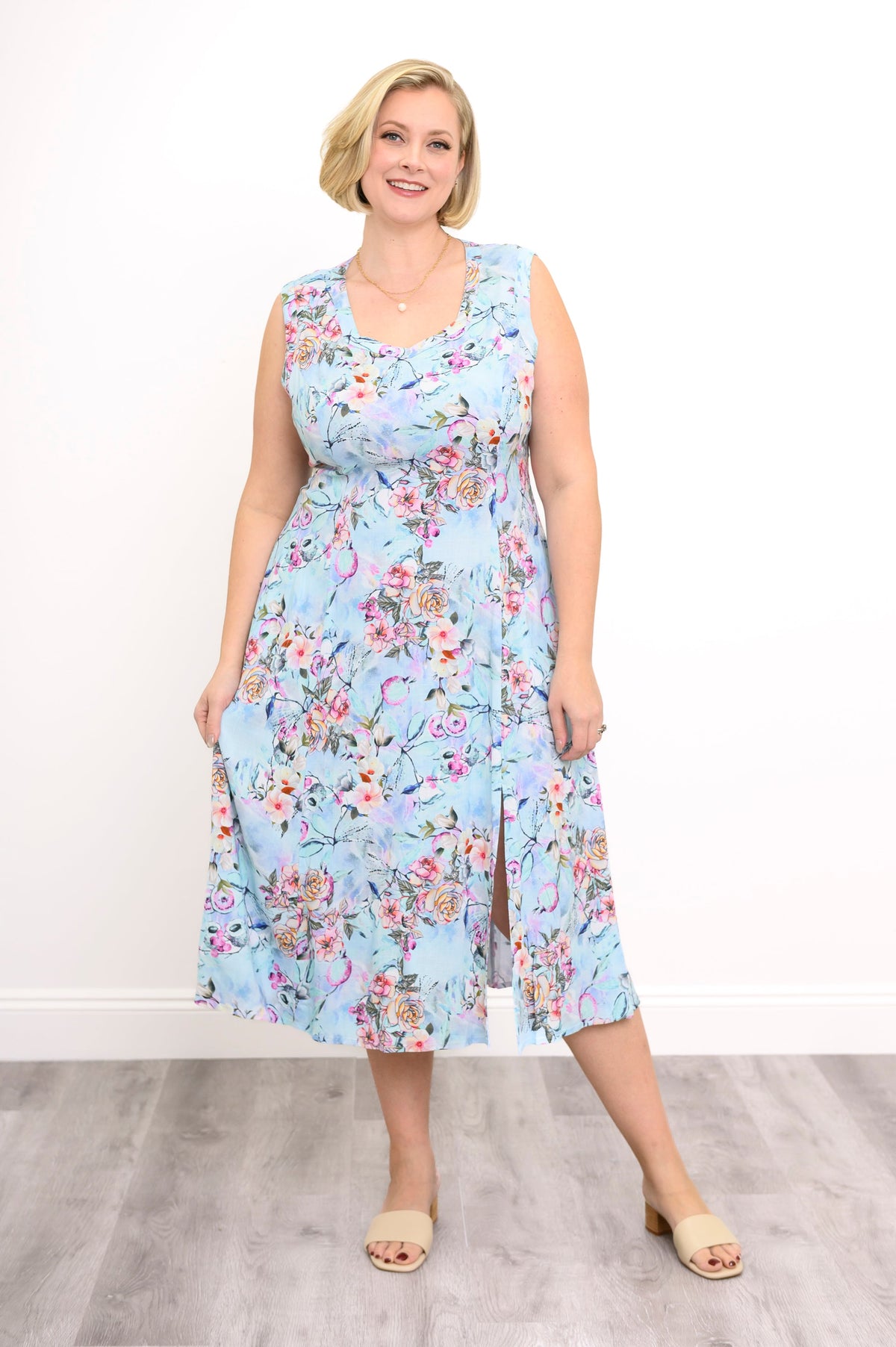 Elena Dress, Teal Nectar, Linen Bamboo