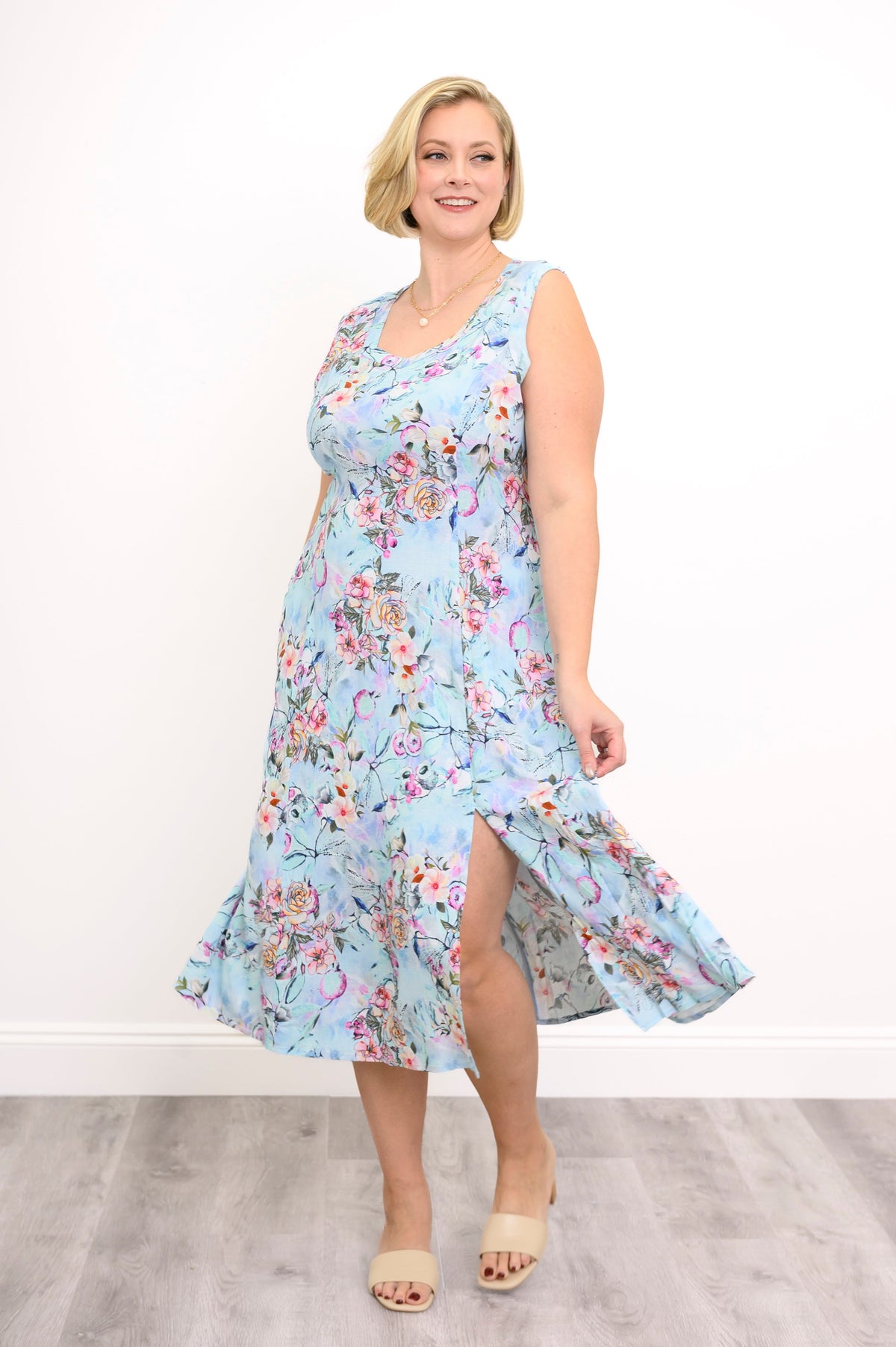 Elena Dress, Teal Nectar, Linen Bamboo