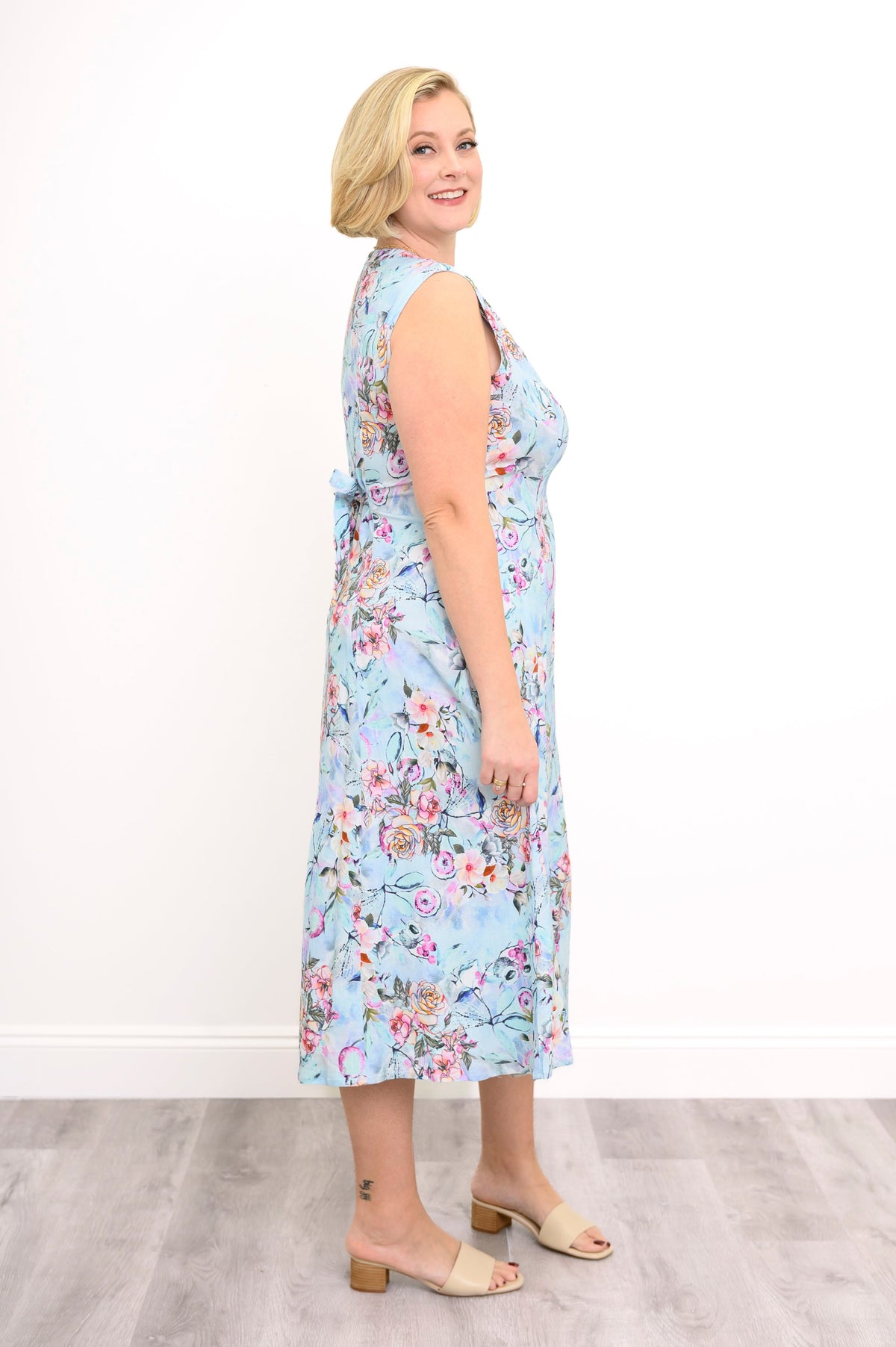 Elena Dress, Teal Nectar, Linen Bamboo