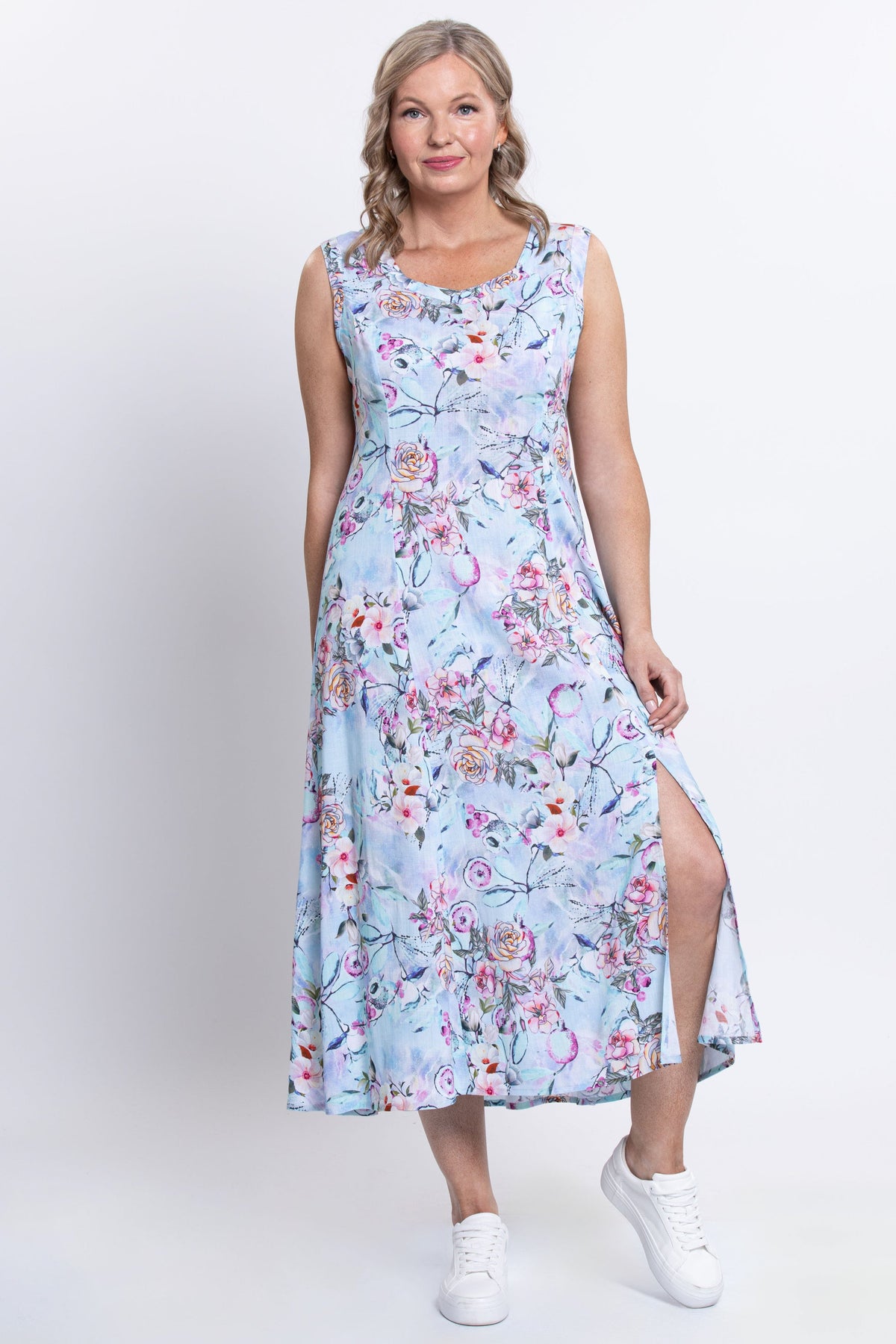 Elena Dress, Teal Nectar, Linen Bamboo