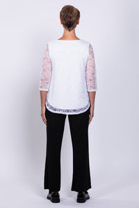 Ellen 3/4 Sleeve Top, White, Bamboo Lace