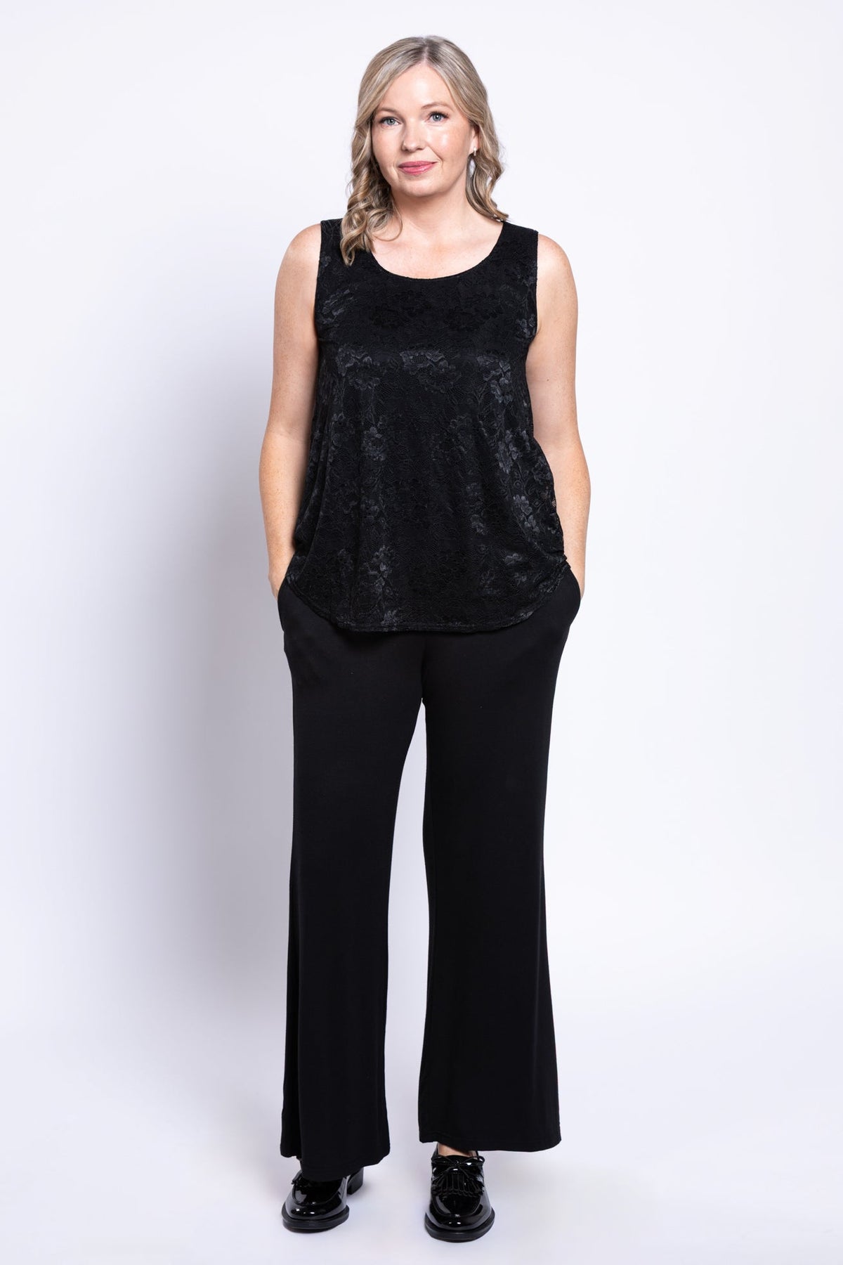 Ellen Tank, Black, Bamboo Lace