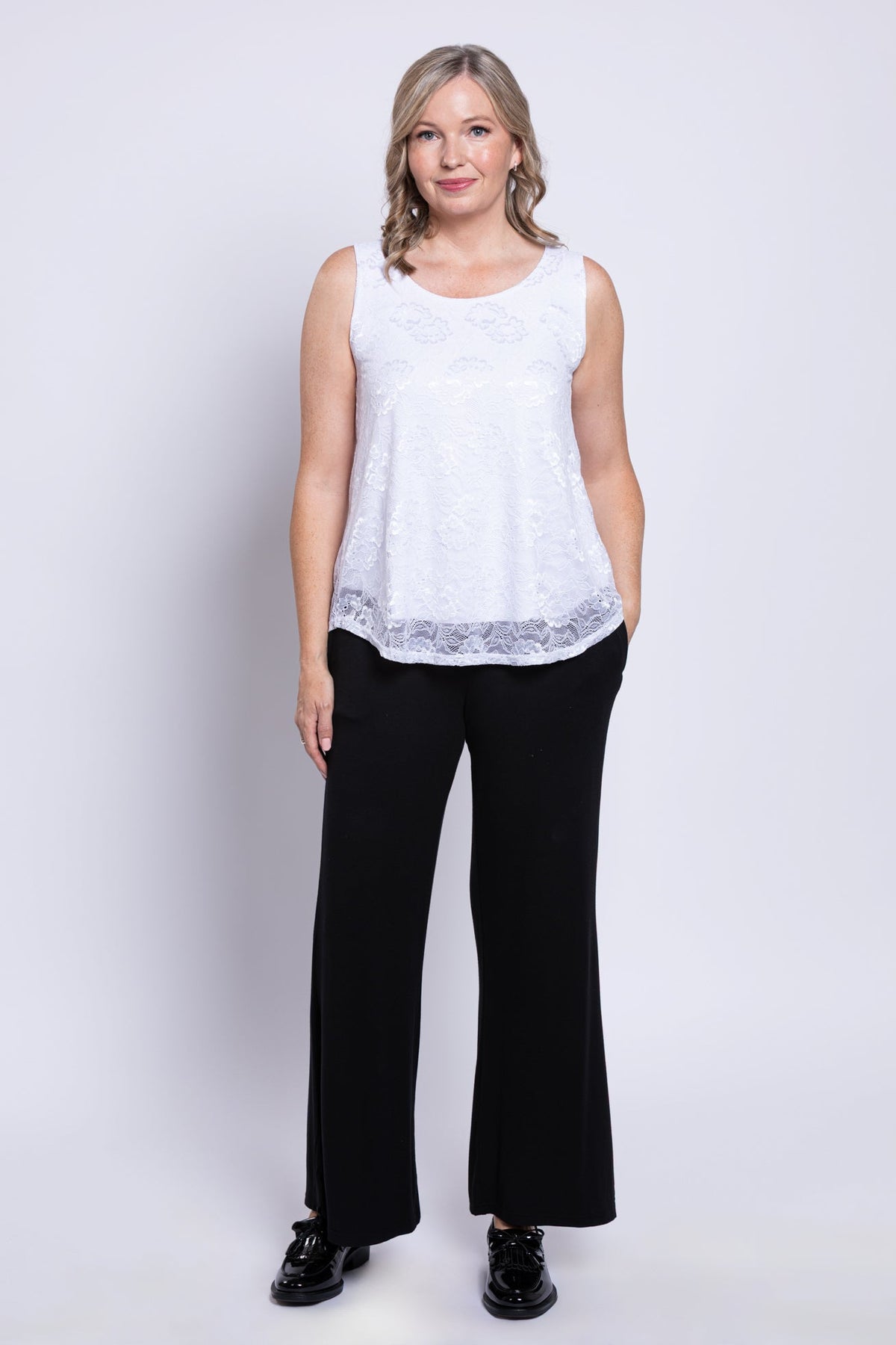 Ellen Tank, White, Bamboo Lace