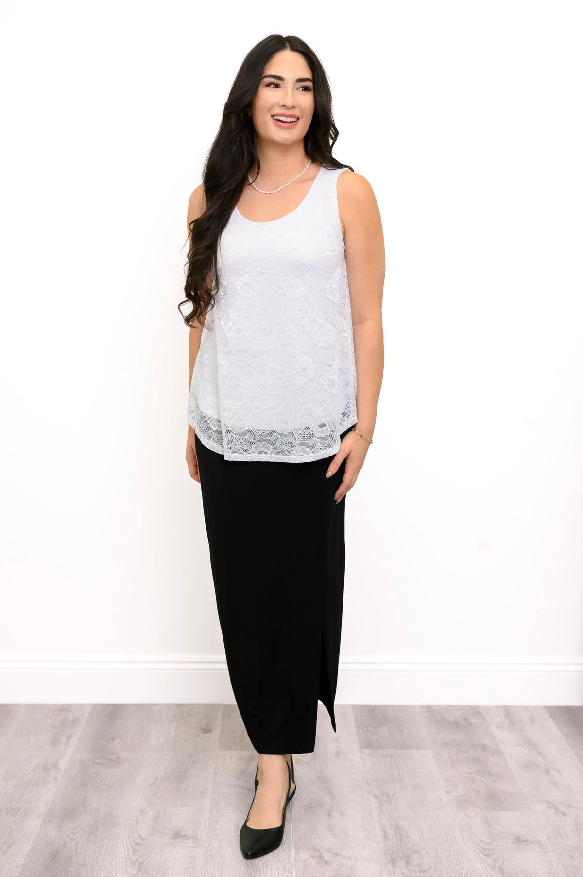 Ellen Tank, White, Bamboo Lace