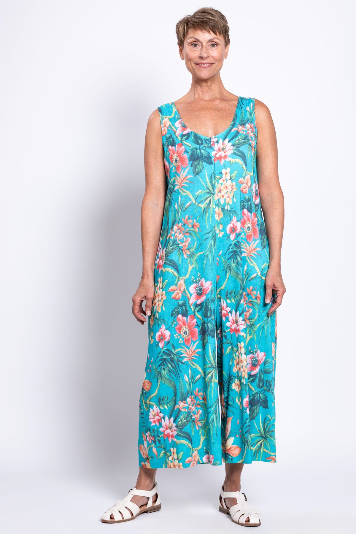 Fernanda Jumpsuit, Teal Fiji, Linen Bamboo