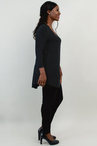 Franny Top, BW Pin Stripe, Bamboo- Final Sale