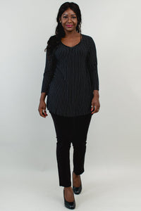 Franny Top, BW Pin Stripe, Bamboo- Final Sale