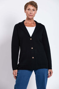 Close front view of the Margaret Jacket, highlighting the notched lapel and front pocket details