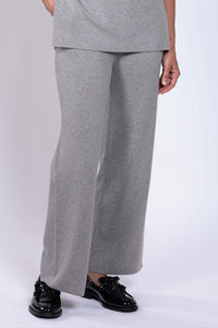 Front view of grey Bailey wide-leg track pants with smooth waistband