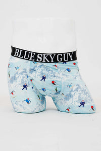 Front view of Blue Sky Guy ski print men's bamboo underwear on mannequin