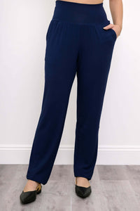 Front view of Clair Bamboo Pull-On Pants in indigo blue