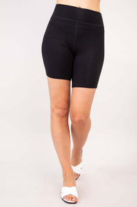 Front view of Hallie Bamboo Shorts worn with white sandals