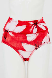 Front view of La Gaunche classic brief in vibrant red floral print