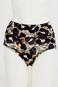 Front view of high-waisted leopard print women's brief underwear on mannequin