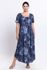 Front view of model wearing Martha maxi dress in navy floral print