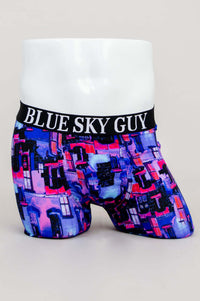 Front view of Middle Man Bamboo Boxer Briefs with bold graphic print and BLUE SKY GUY waistband