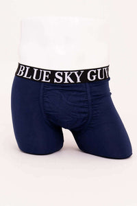 Front view of navy bamboo boxer briefs with wide elastic waistband