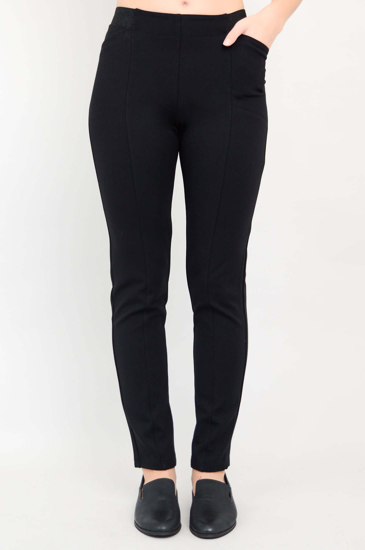 Front view of Nadia Tall Stretch Pant in black with hidden pocket