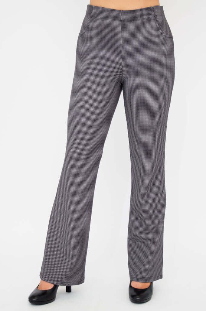 Front view of Sasha bootcut pants in houndstooth pattern