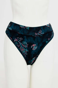 Front view of bamboo high rise thong underwear with floral print on mannequin