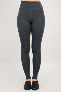 Front view of charcoal Riley leggings showing waistband and fit