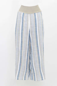 Front view of striped Landon cropped bamboo blend capris
